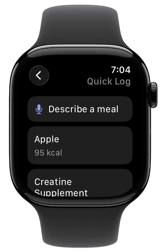 Apple Watch Quick Log with voice logging and favorite foods