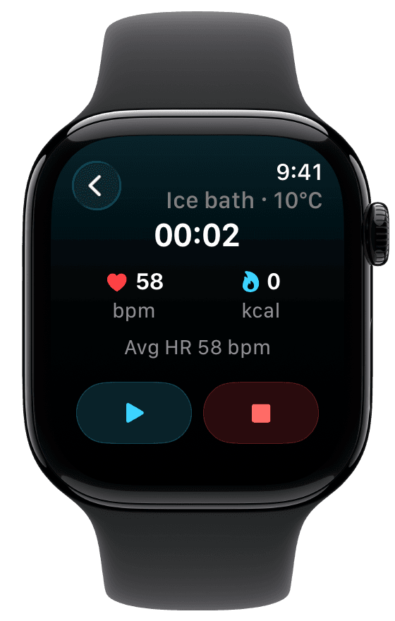 Fuel Apple Watch ice bath session paused with resume and finish controls
