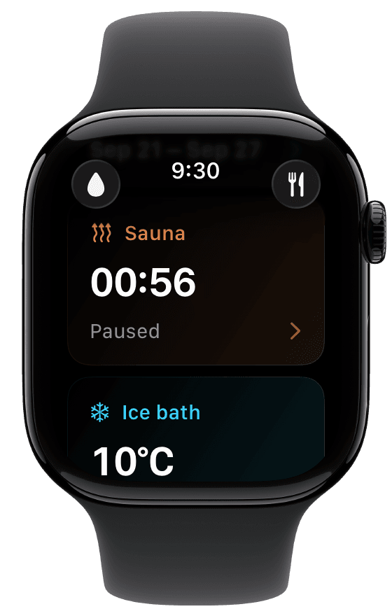 Fuel Watch Home with a paused sauna session tile