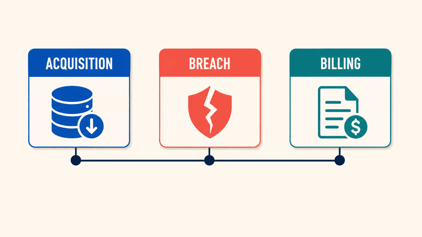 Illustration of Cal AI acquisition, reported breach, and billing events