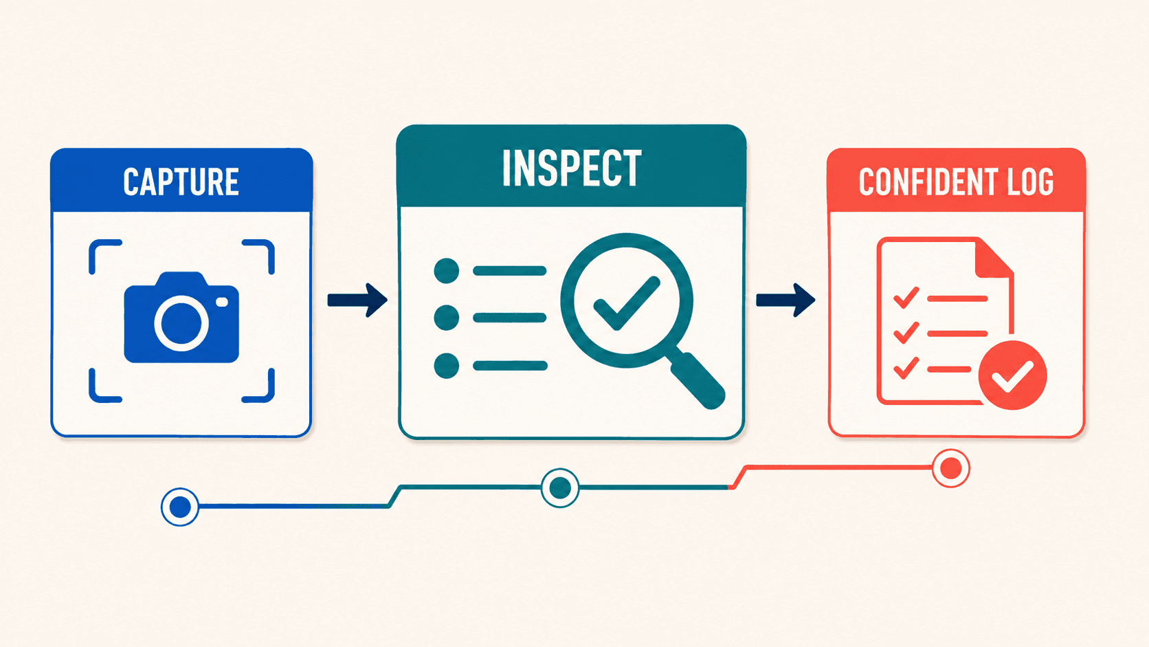 AI food logging workflow moving from photo capture through inspection to a confident log