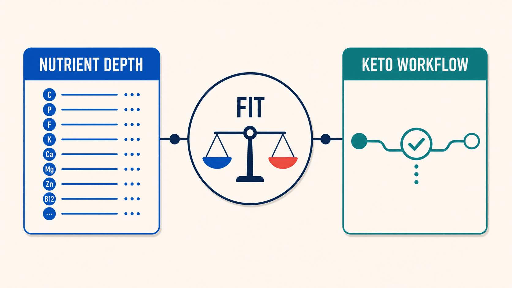Illustration comparing Cronometer's broad nutrient-depth panel with Carb Manager's keto workflow