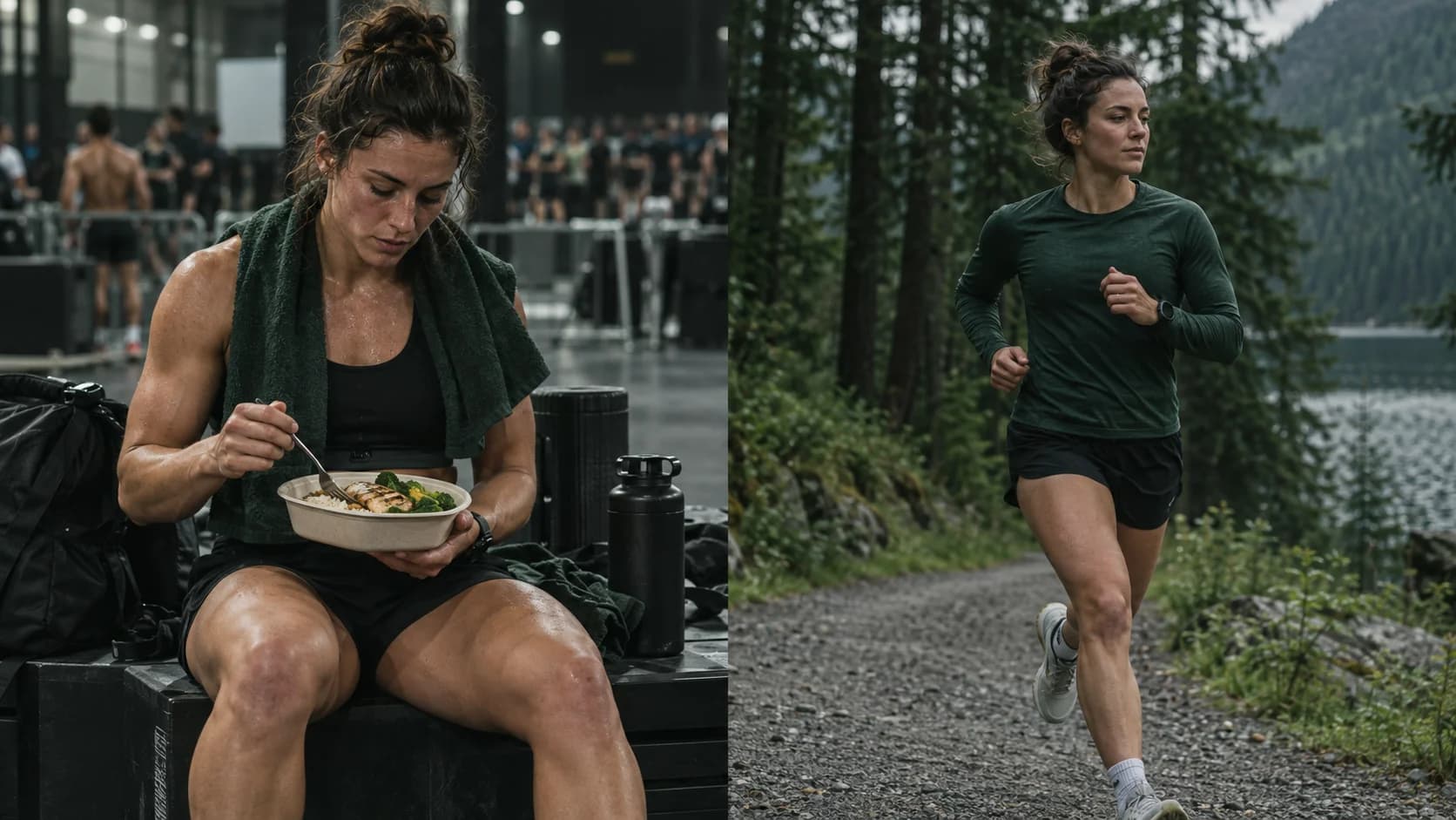 A racer eating after an event and later returning to an easy run.