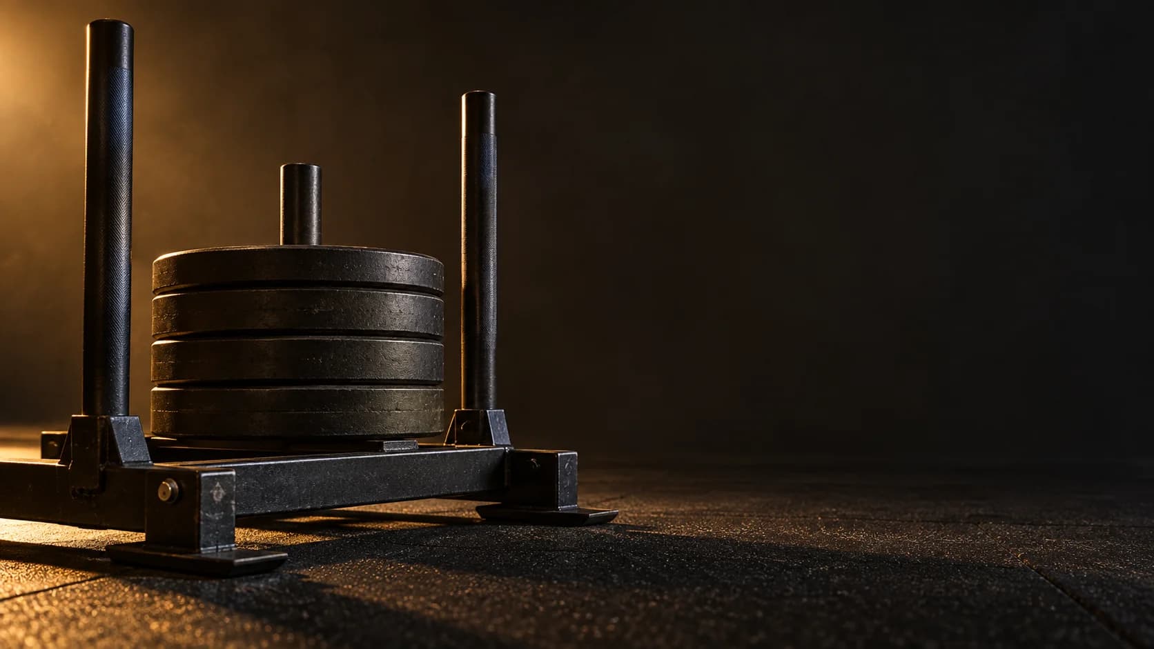 One fixed-load sled with its plates and push handles in view.
