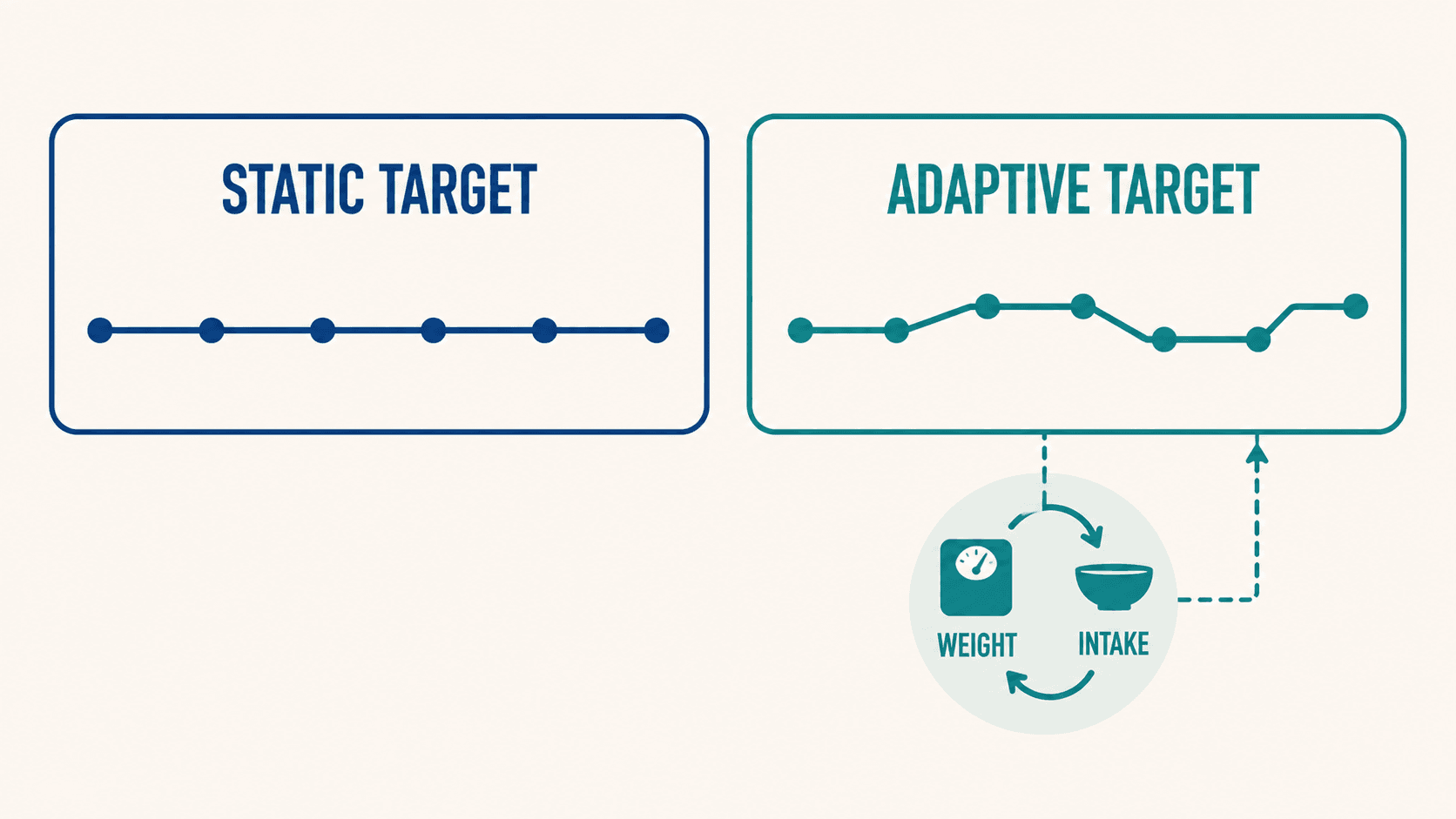 Illustration of weight and intake data feeding an adaptive target loop