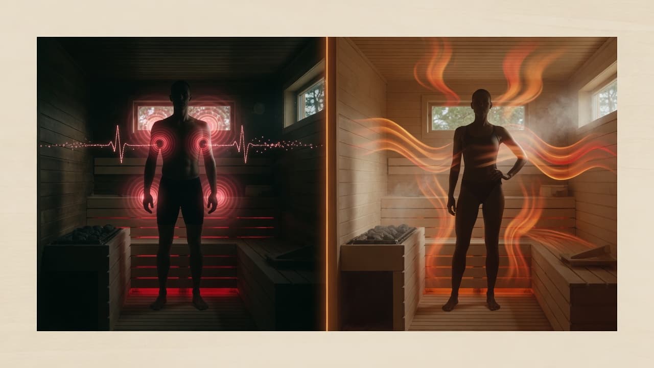 Visual comparison of Finnish and infrared sauna physiological responses.
