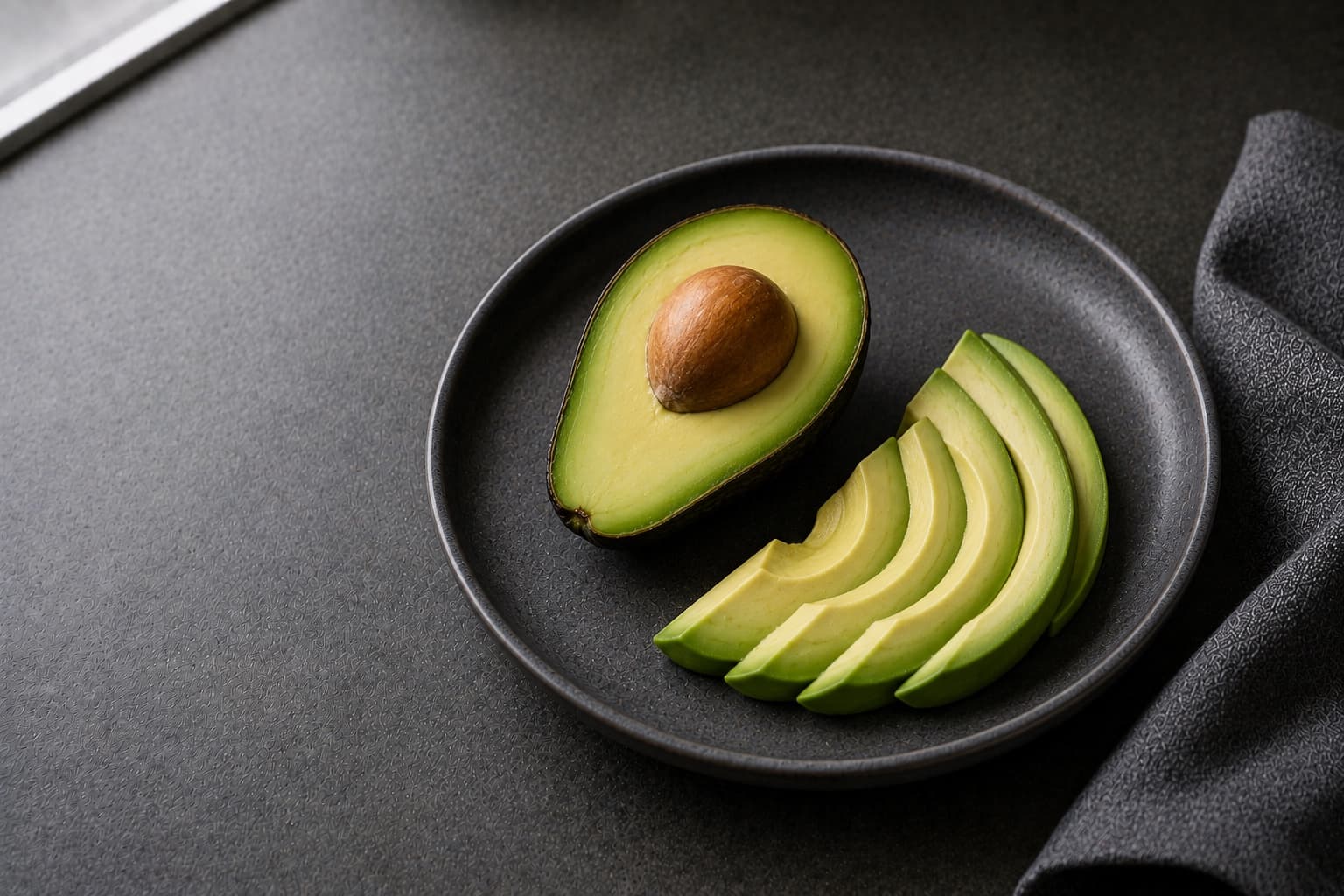 A halved Hass avocado with the stone in place beside a whole one