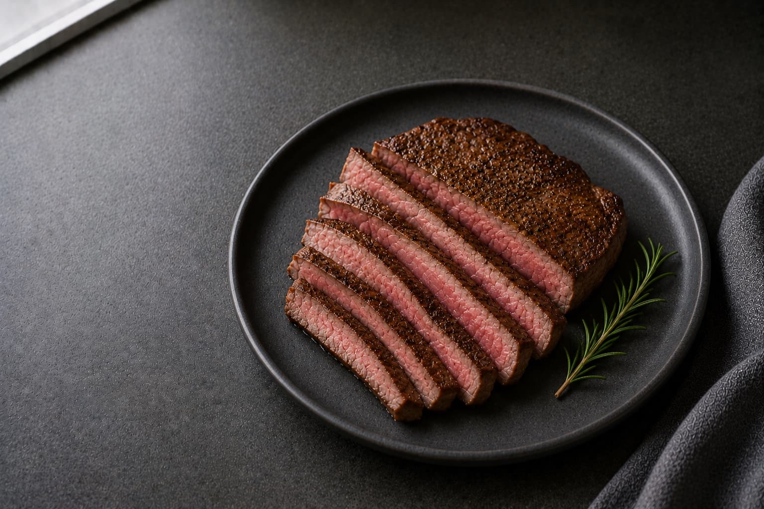 Raw 90 percent lean ground beef beside a trimmed top round steak