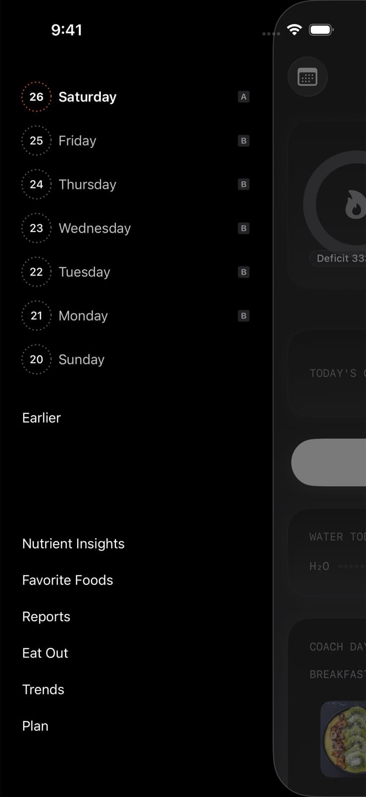 Today History sidebar showing recent days, Earlier, and shortcuts