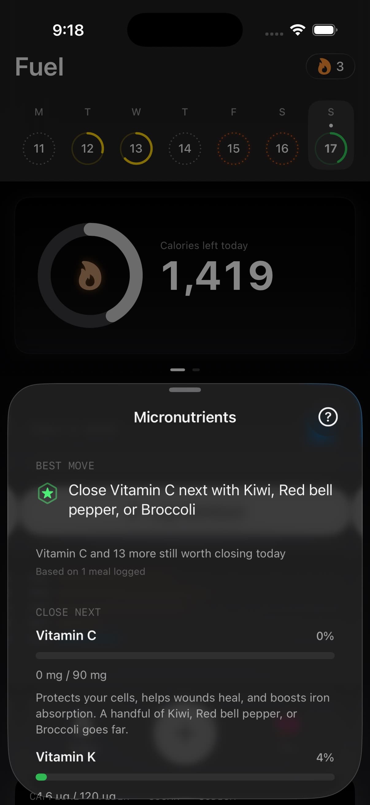 Micronutrients detail showing best win and vitamin progress rows