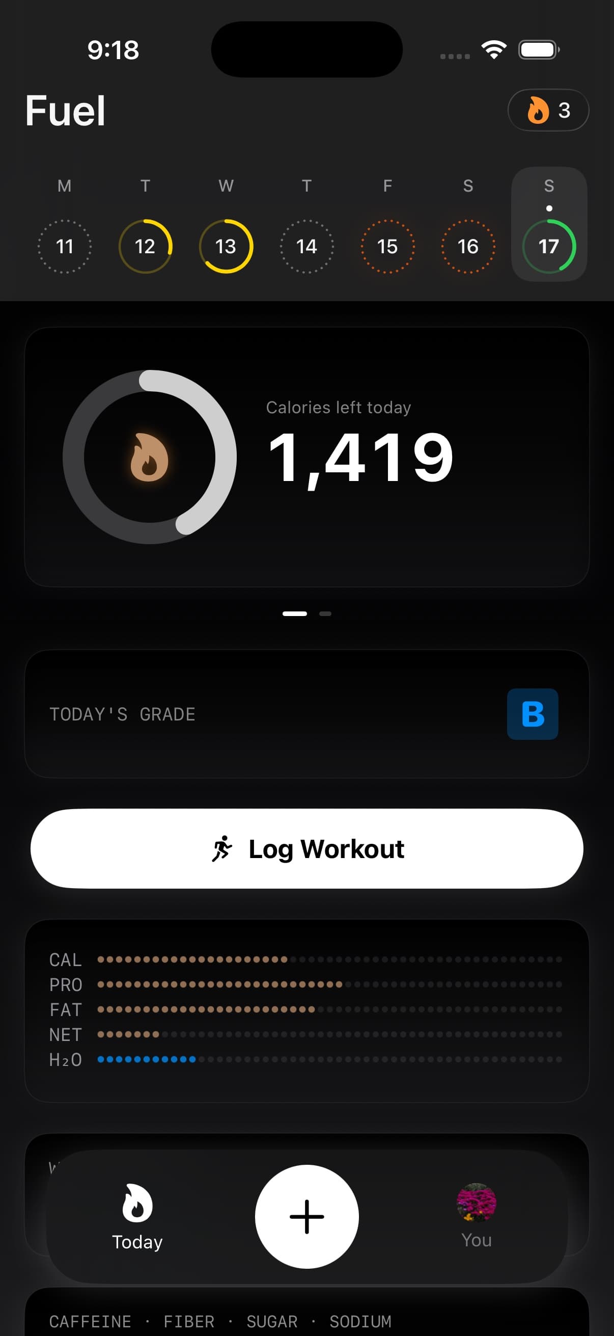 Today screen showing calorie and coaching context used by GLP-1 support