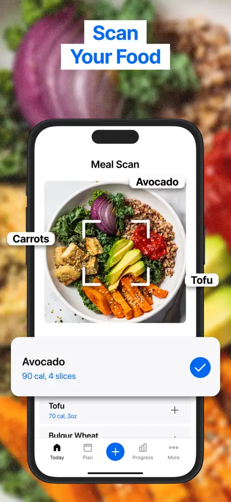MyFitnessPal meal scan screen showing AI-powered food logging